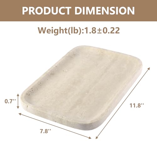 Karibiber Travertino Romano Marble Vanity Tray - Italian Stone Jewelry & Perfume Holder