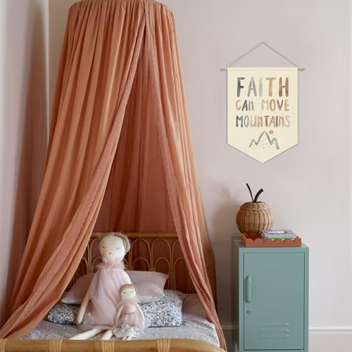 Christian Kids Wall Art Canvas Banner,Faith Can Move Mountains,Bible Verses Wall Hanging Pennant Flag Canvas Banner for Playroom Classroom Baby Kids Bedroom 15x11in
