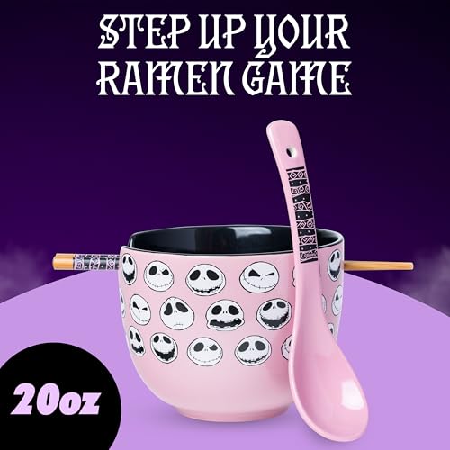 Nightmare Before Christmas Jack Emojis Ramen Bowl 20oz with Spoon & Chopsticks - Official Merch