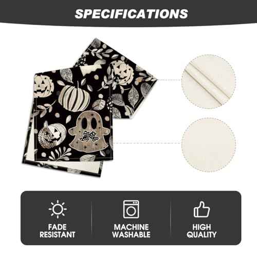 Artoid Mode Ghost Pumpkin Leaves Eucalyptus 210 GSM Halloween Table Runner,Seasonal Fall Kitchen Dining Table Decoration for Home Party Decor 13x90 Inch
