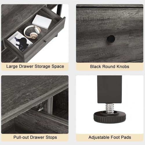 Grey Oak 39 Inch Console Sofa Table with Drawer and Shelves - Entryway & Living Room Storage