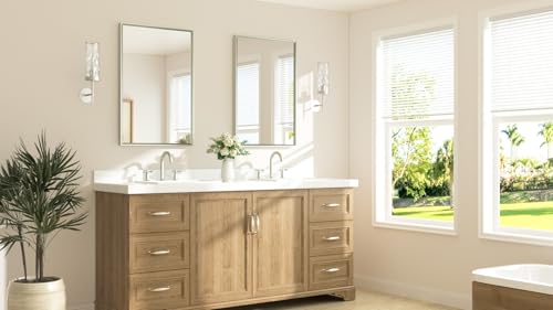 TETOTE 36 x 24 Inch Brushed Nickel Bathroom Mirror with Beveled Edge, Tempered Glass, Shatterproof Frame