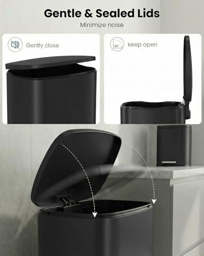 Black Stainless Steel 13.2+1.3 Gallon Trash Can Set with Pedal and Soft-Close Lid