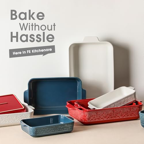 Ceramic Baking Dish Set of 3 Bright White Oven-Safe Casserole Pans