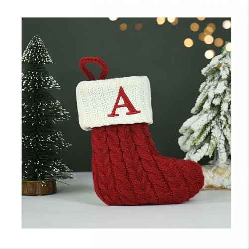 Christmas Stockings with Initials, 7.1 Inches Small Embroidered Letter Knit Red White Christmas Stocking for Family Holiday Decorations and Xmas Tree Fireplace (A)
