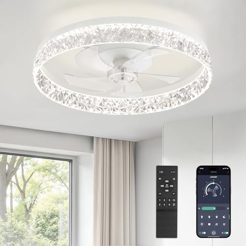 22 Inch White Ceiling Fan with Lights Remote Control Reversible Motor Dimmable