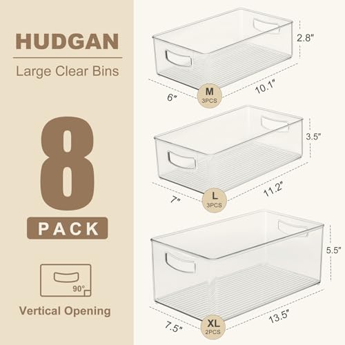 Hudgan 8 Pack Stackable Freezer & Pantry Organizer Bins 2XL+3L+3M