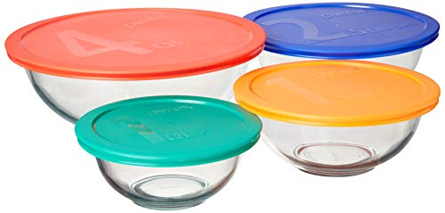 Pyrex Glass Bowl Set with Lids - 8-Piece Kitchen Storage & Mixing Bowls