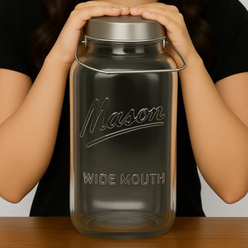 2 Gallon Glass Mason Jar with Airtight Metal Lid & Handle - Bulk Food Storage