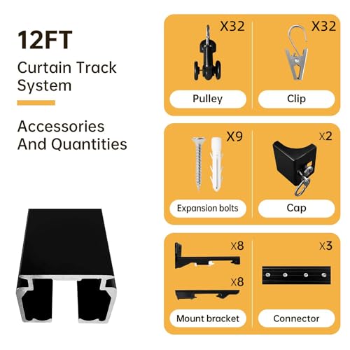 MaKefeile 12ft Black Ceiling Curtain Track Wall Mount Room Divider Rail