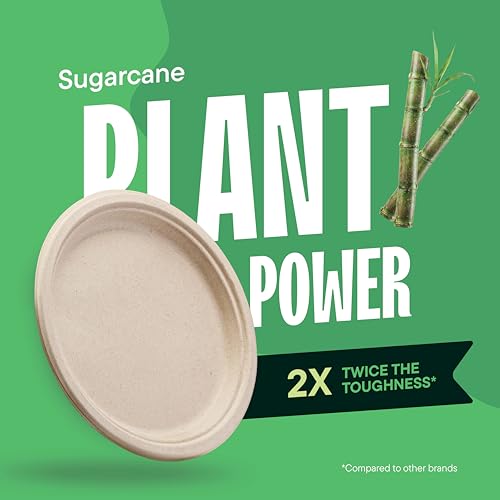 10 Inch Compostable Heavy Duty Paper Plates - 125 Pack, Eco-Friendly & Biodegradable, PFAS-Free, Microwave Safe - Stack Man