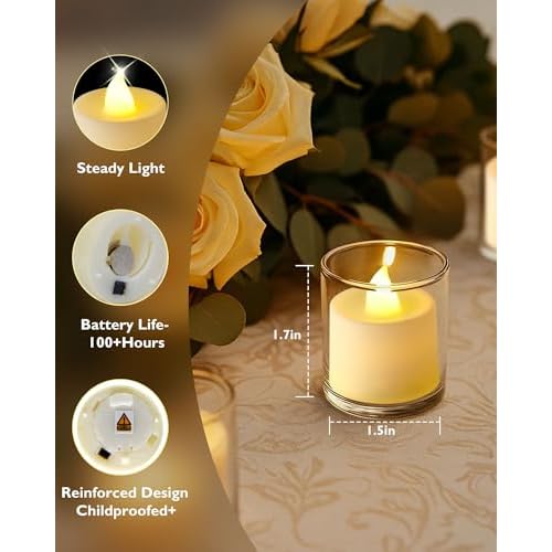 Amagic 12/24/50/100/150 Pack LED Tea Lights, Flameless Votive Candles, Battery Operated Tealights Candles for Halloween, Christmas, Home Decor, Wedding,Theme Party, Festival£¨12 Pack, Warm Ivory£©