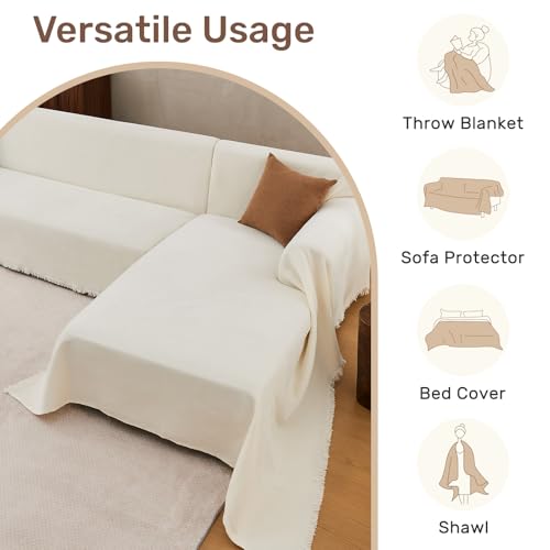 Sectional Couch Cover 2 Pieces - Cream White / 71x118+91x134 Inches - XXXL