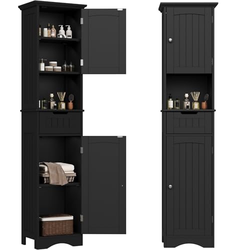 ChooChoo 67-Inch Tall Narrow Bathroom Cabinet with Adjustable Shelves, Black