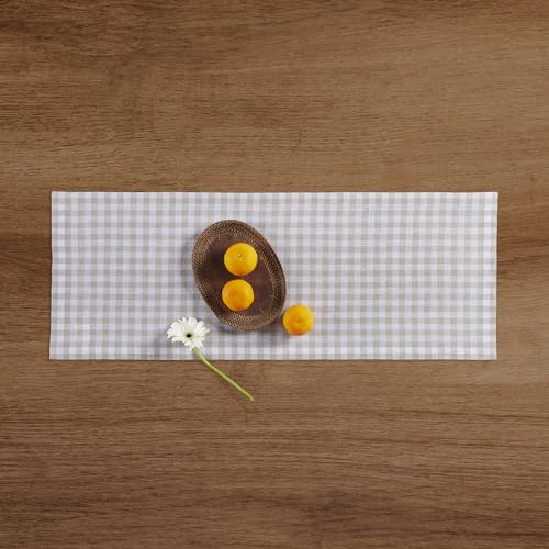 Solino Home Natural Linen Table Runner 14 x 36 inches Gingham Check - Pure European Flax