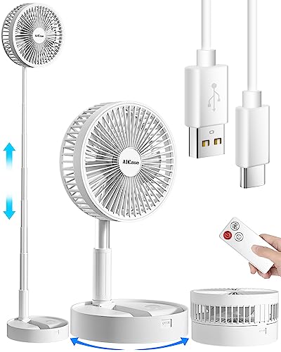 AICase White Portable Folding Fan with 7200mAh Battery, Adjustable Height & Quiet Operation