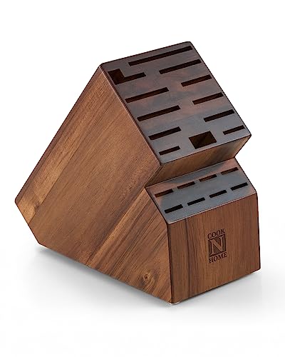 Acacia Wood 20-Slot Universal Knife Block - Natural Finish, No Knives