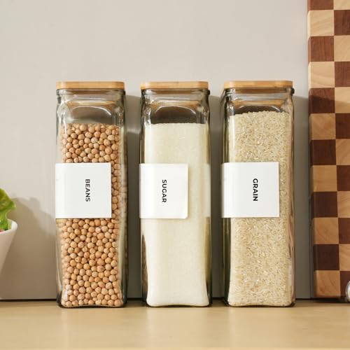 APT 1101 White Glass Storage Jars with Bamboo Lids, 67oz Set of 3, Airtight Canisters for Spices, Cookies, Candy, Tea, Coffee & Rice