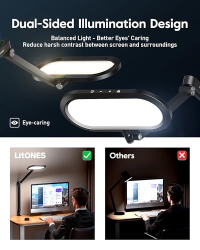 LitONES Dual-Side LED Desk Lamp with Clamp - Black, Soft Light, Stepless Remote