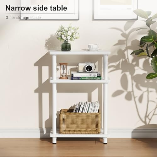 Apicizon White Narrow 3-Tier Side Table - Small End & Nightstand
