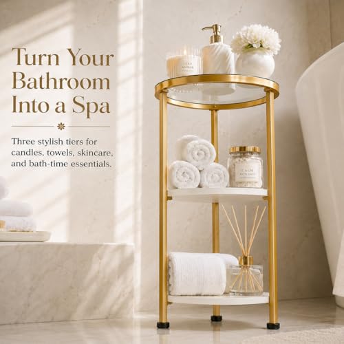 3-Tier Tempered Glass Side Table - White & Gold Space-Saver