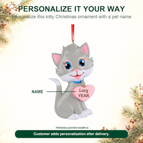 Personalized Cat Christmas Ornament - Custom Pet Memory Gift with Heart Tag