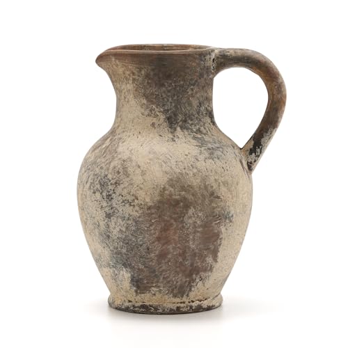 Gray Ceramic Farmhouse Vase Set with Handle - Rustic Decorative Vases for Home & Christmas