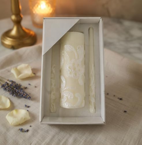 Cream Wedding Unity Candle Set with Pillar and Taper Candles - 11.5 Inch