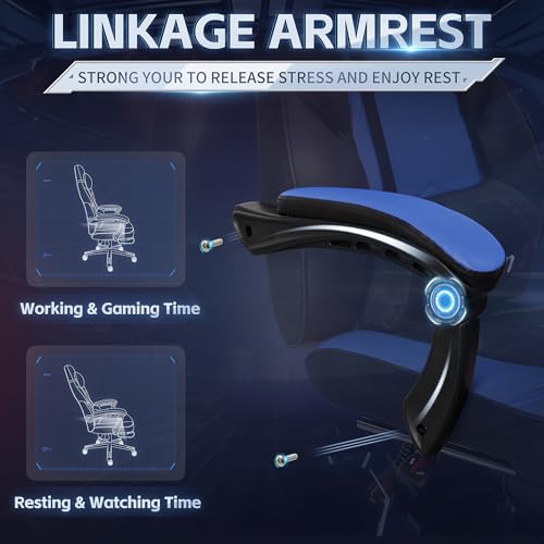 DL-win Gaming Chair for Adults with Footrest & Massager - Royal Blue