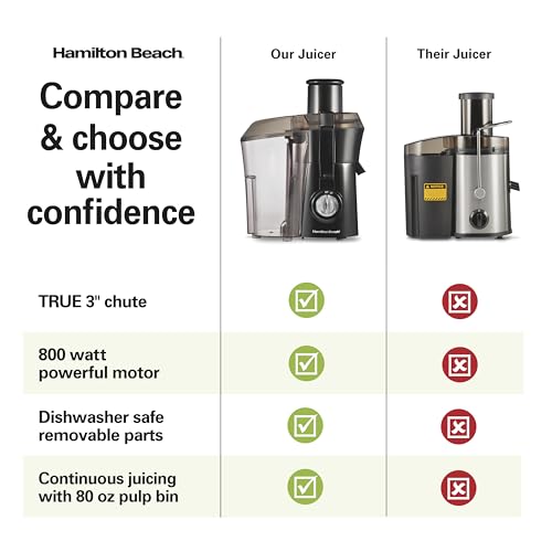 Hamilton Beach Centrifugal Juicer Machine Black with 3-Inch Wide Feed Chute 800W