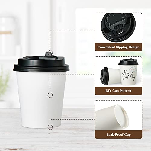 Vplus 8 OZ White Disposable Coffee Cups with Lids - Pack of 500