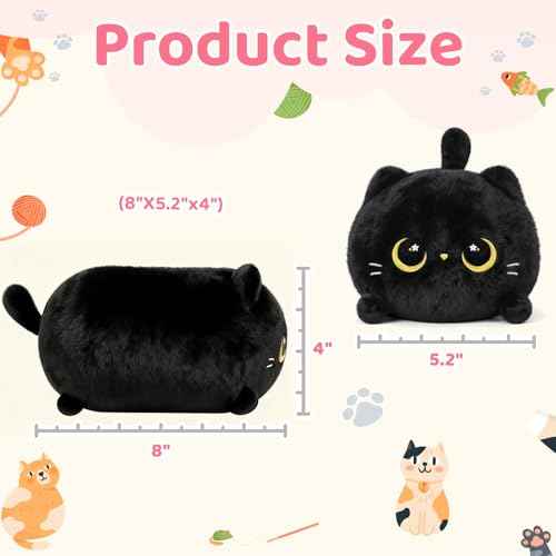 Mewaii Black Cat Plush, Cute Cat Plushies Toy, Soft Kitten Plushie Cuddle Pillow, Anime Plushie Doll, Cute Stuff Toys Gift for Girls, Boys and Males (8 Inch)