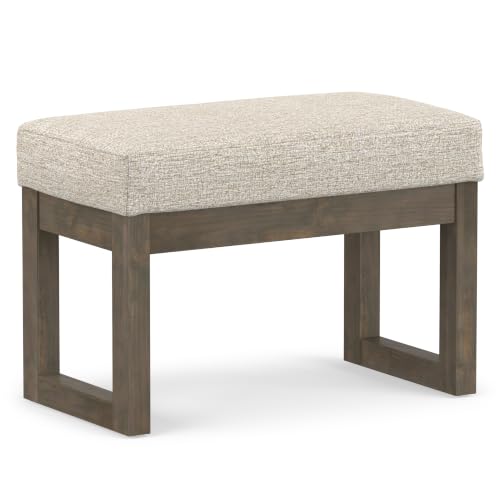 SIMPLIHOME Milltown 27" Platinum Tweed Ottoman Bench - Small, Modern Fabric Footstool