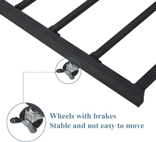 Classic Black Twin Trundle Bed Frame with Lockable Casters - Space-Saving Metal Slats Support