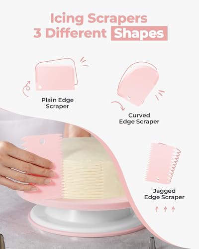Kootek 158-Piece Cake Decorating Kit with Pink Spinning Turntable & Tools