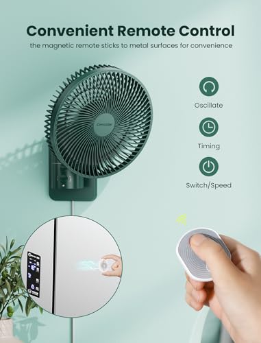 Comoistar 8.5 Inch Wall-Mounted Oscillating Fan with Remote & Timer, Quiet Small RV Bedroom Fan