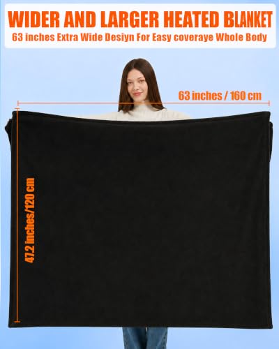 CYCYHEAT Black Large Heated Blanket Poncho Shawl 63x47in Cordless Battery-Powered