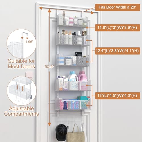 VyGrow White Over The Door Organizer 5-Tier Metal Hanging Storage Baskets