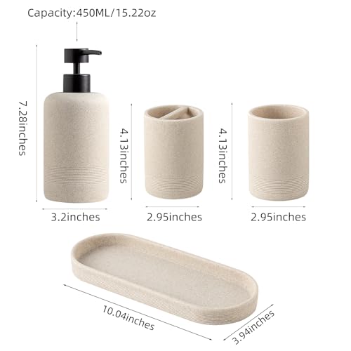 Haocoott Beige 4-Piece Sandstone Look Bathroom Accessory Set - Modern Organizer