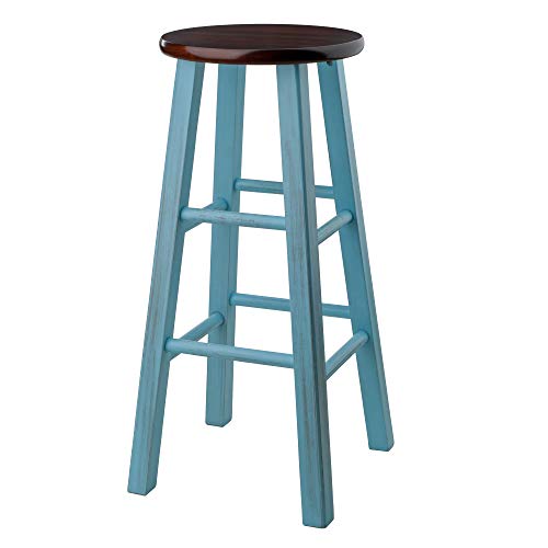Winsome Ivy Square Leg Bar Stool Walnut Rustic Blue 29-Inch Bar Height