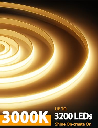 Lamomo COB LED Strip Lights Pro 32.8Ft Warm White Dimmable Waterproof Rope Light with Remote