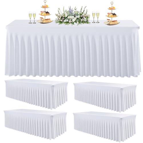 White Spandex Table Covers & Skirts for 6ft Rectangle Tables - 5 Pack (Variation of THIS listing)