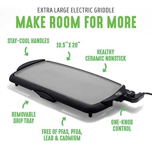 GreenLife 20-Inch Extra Large Electric Griddle - Graphite Black Nonstick Cooking Surface