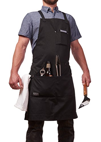 Hudson Durable Goods Black Professional Chef Apron for Kitchen, BBQ & Grill