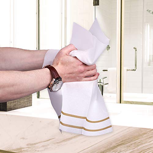 Disposable Linen-Feel Guest Towels - Gold Design, 200 Count - Formal Dinner & Wedding Napkins - 8.5x4 Inches Folded, 12x16.5 Unfolded - Gold 2 Lines Variation