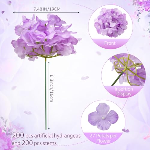 Tigeen 200 Pcs Lavender Hydrangea Artificial Flowers Bulk, 7.48 Inch
