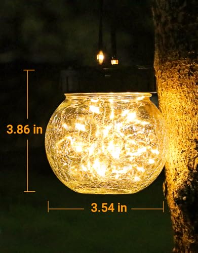 PARTPHONER 12-Pack Solar Lights Outdoor Hanging Lanterns with Cracked Glass | Warm White
