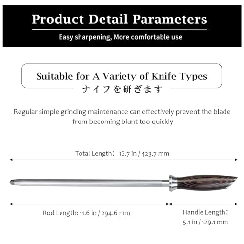 12 Inch Professional Knife Honing Steel Rod - Kitchen Sharpening Tool