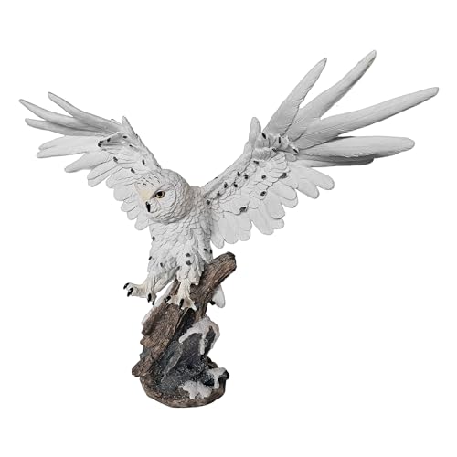 ICE ARMOR 18.5 in Yellow-Eyed Snow Owl Decor Sculpture | White Owl Figurine, Shelf & Table Statue, Medium-Large Variation 54689-White
