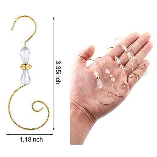 Ripeng Hook Ornament Acrylic Wire Hook Decoration for Tree Hanger, Home Decor, 4 Styles(Gold Hook, Transparent Bead,36 Pieces)